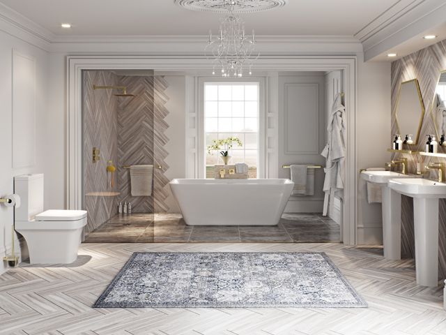 斯宾塞黄金浴室设备配件由维多利亚梅在当代，流行的浴室