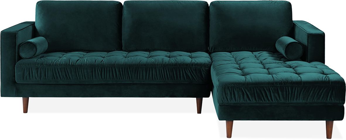 绿色天鹅绒角落沙发-躺椅沙发:我们最喜欢的舒适和时尚的设计-客厅- goodhomesmagazine.com