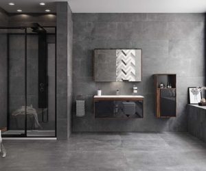 灰色和黑色浴室- 5个独特的风格提示灰色浴室-浴室- goodhomesmagazine.com