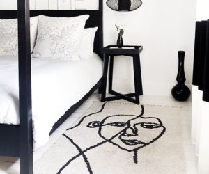 单色卧室与抽象脸部地毯 - 购物 -  Goodhomesmagazine.com
