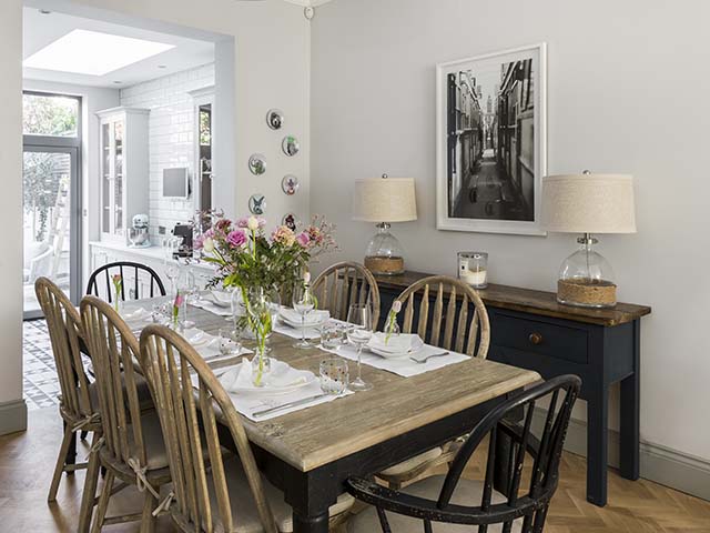 Rustic farmhouse dining table and chairs, goodhomesmagazine.com