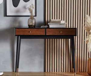 Vintage style dark wood console with different tones - mid-century modern - Goodhomesmagazine.com